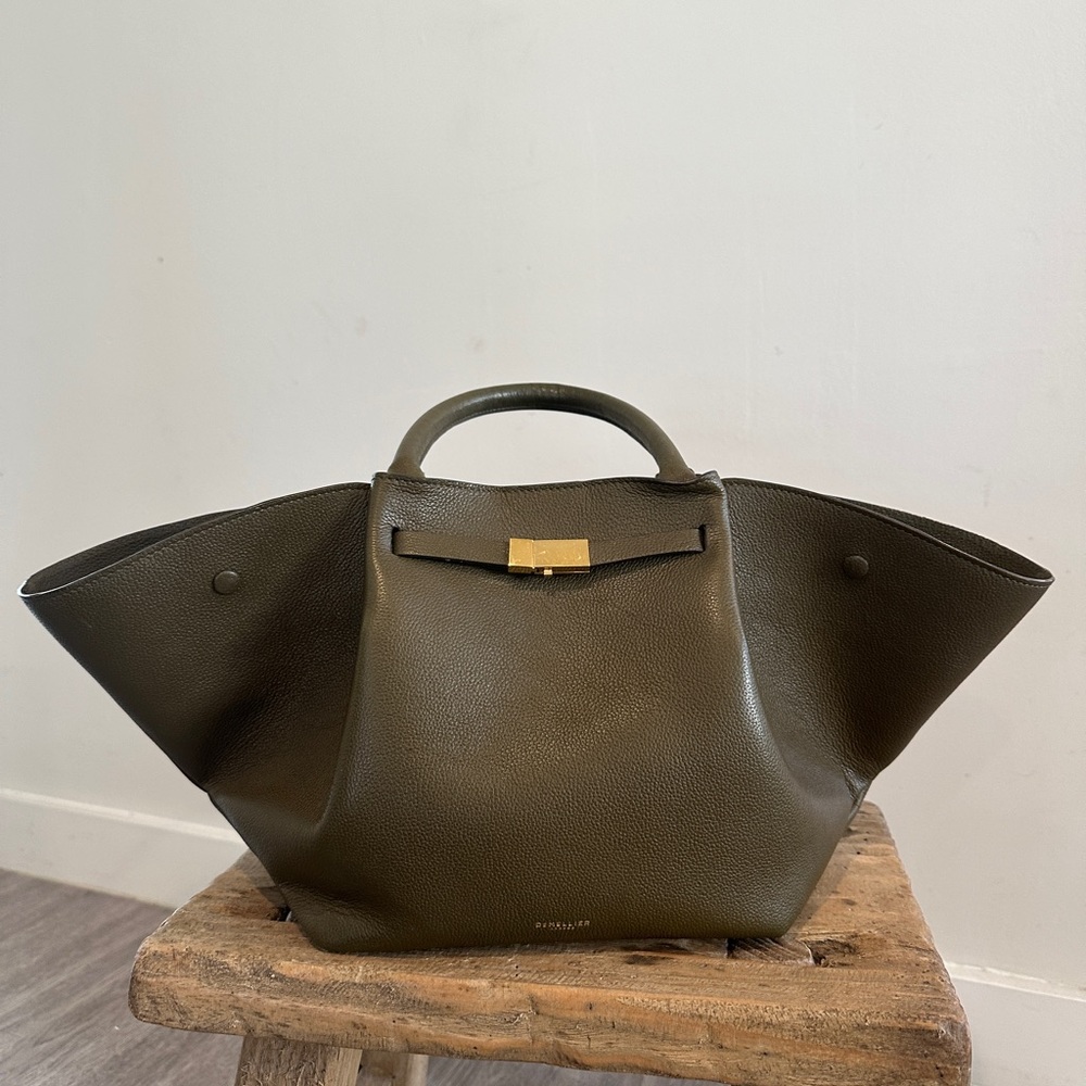 DeMellier Olive Green Leather Midi New York Tote Bag